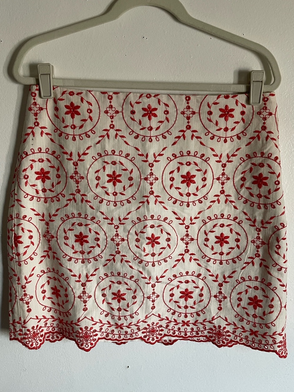 LOFT Eyelet Embroidered Coastal Summer Cottagecore Skirt Red White Size 10